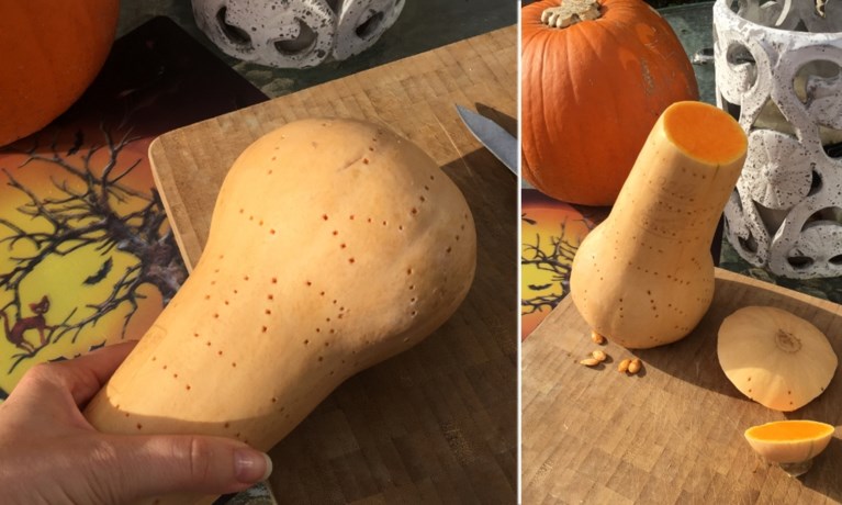GETEST. De makkelijkste manier om een butternut te snijden