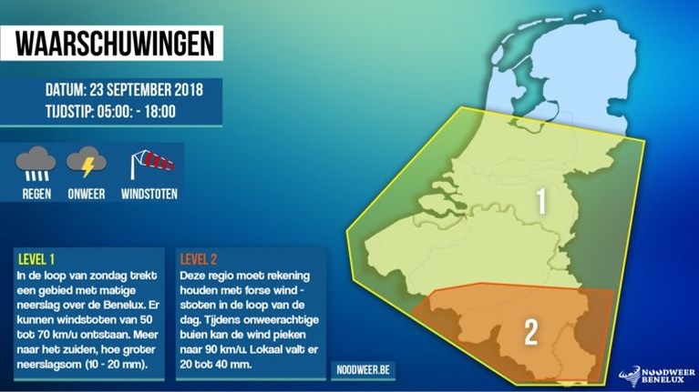 Parken gesloten, evenementen afgelast: zondag code geel met veel regen en rukwinden verwacht