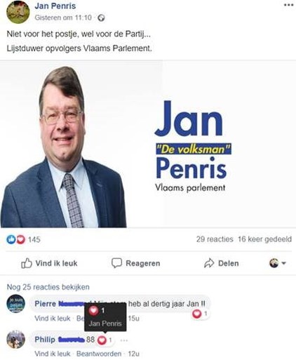 Jan Penris (Vlaams Belang) geeft ‘per ongeluk’ hartje aan Hitlergroet