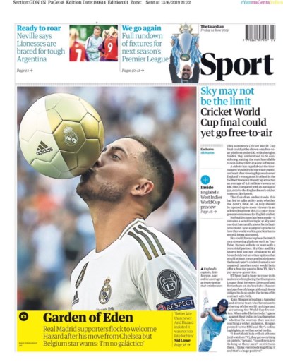 Eden Hazard siert de voorpagina’s van verschillende sportkranten, maar eentje springt er toch wel uit