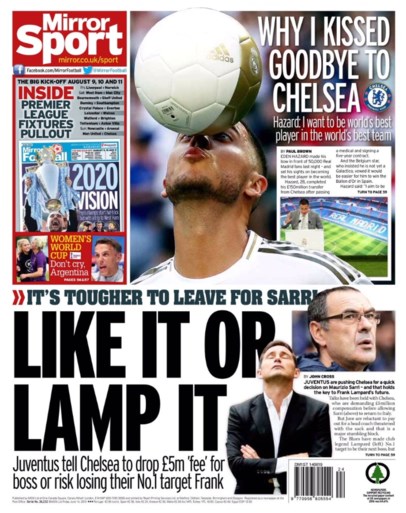 Eden Hazard siert de voorpagina’s van verschillende sportkranten, maar eentje springt er toch wel uit