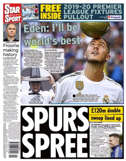 Eden Hazard siert de voorpagina’s van verschillende sportkranten, maar eentje springt er toch wel uit