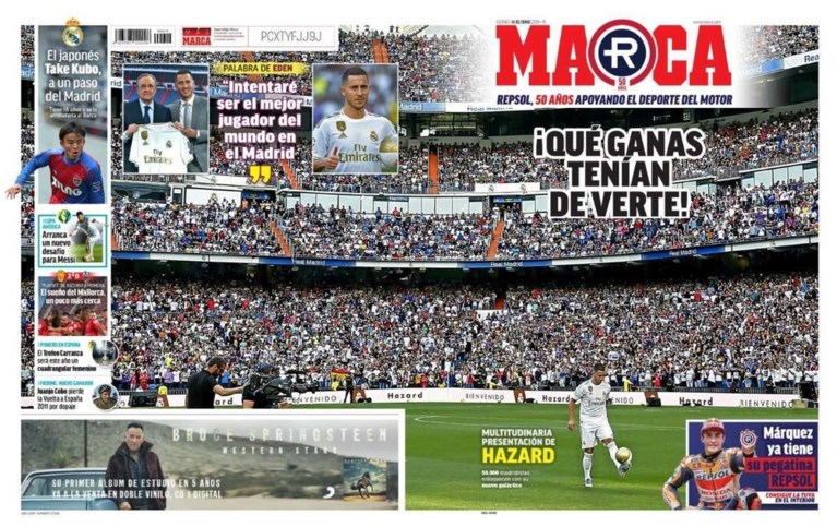 Eden Hazard siert de voorpagina’s van verschillende sportkranten, maar eentje springt er toch wel uit