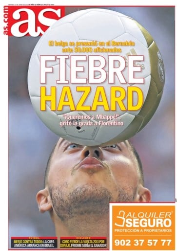 Eden Hazard siert de voorpagina’s van verschillende sportkranten, maar eentje springt er toch wel uit