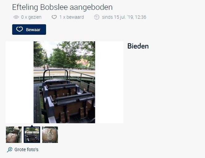 Efteling verkoopt bobslee: “Een eerbetoon, want de afbraak doet pijn”