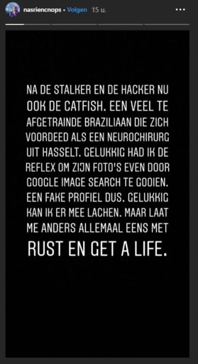 Na stalker en hacker heeft radiopresentatrice Nasrien Cnops nu last van een catfish: “Laat me allemaal met rust”