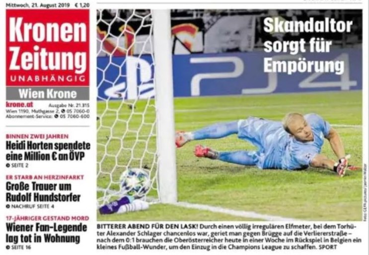 “Skandaltor!” In Oostenrijk zijn ze niet te spreken over de penalty van Club Brugge