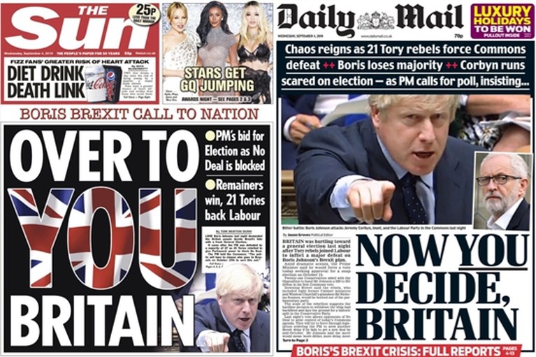 “Boris is de controle kwijt”, “Johnson vernederd” en “Over naar jullie, Britten”: de voorpagina’s van de Britse kranten