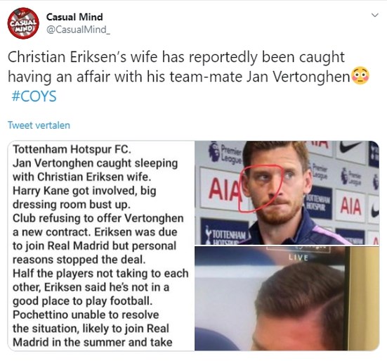 Jan Vertonghen en Tottenham-ploegmaat Christian Eriksen lachen met gerucht over vermeende affaire