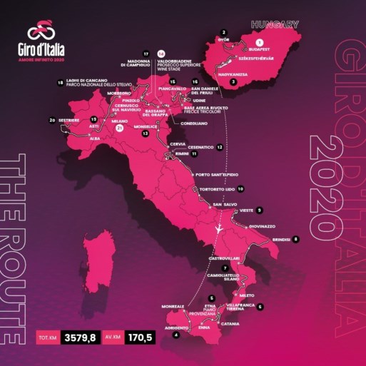 Giro 2020 voorgesteld: start in Boedapest, drie tijdritten, veel zware cols en voor het eerst met Sagan