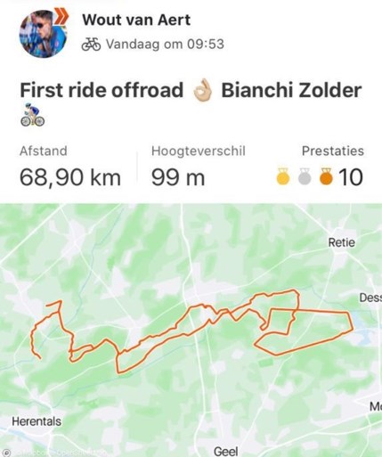 Wout van Aert heeft voor het eerst in het veld gereden sinds zijn zware blessure