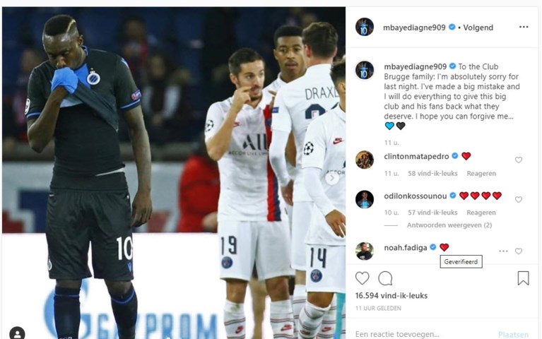 Opvallend: aantal spelers van Club Brugge steunt Diagne op sociale media