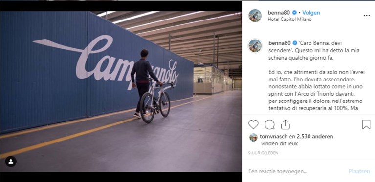 Daniele Bennati hangt fiets aan de haak