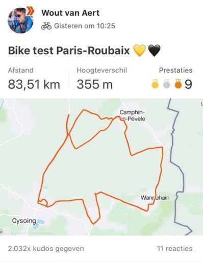 VIDEO. Wout van Aert verkent vier kasseistroken van Parijs-Roubaix in ritje van 83 kilometer