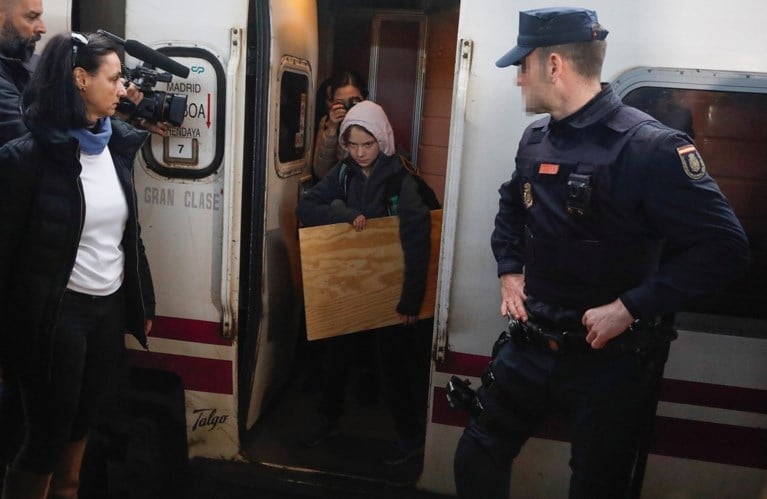 Greta Thunberg in Madrid aangekomen voor klimaatbetoging