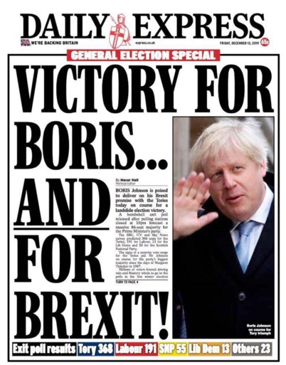 Brullende leeuw, nachtmerrie en aardverschuiving: Britse kranten over de overwinning van Boris Johnson