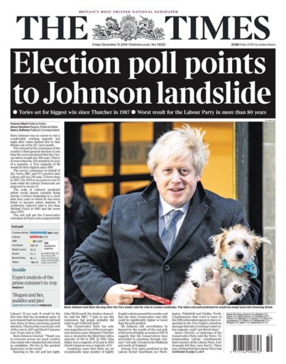 Brullende leeuw, nachtmerrie en aardverschuiving: Britse kranten over de overwinning van Boris Johnson