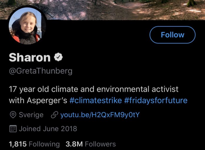 Waarom Greta Thunberg haar naam plots verandert naar “Sharon”