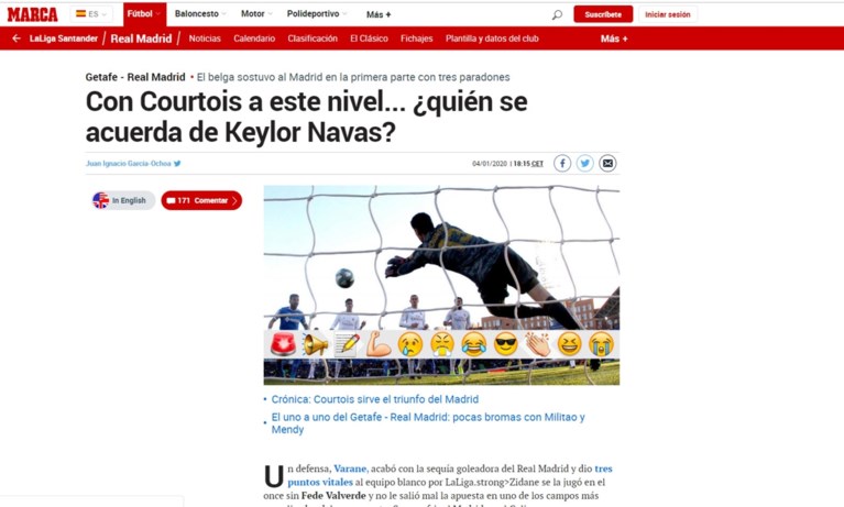 Courtois met lof overladen na glansprestatie bij Real: “Wie herinnert zich Keylor Navas?”