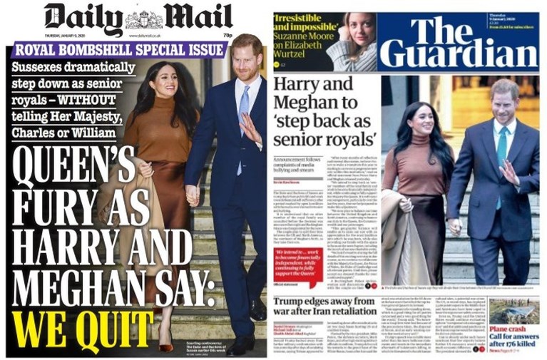 Britse kranten over ‘Megxit’ van Harry en Meghan: “Bedroefde Queen wist van niets, Charles en William zijn woedend”