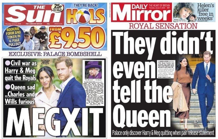 Britse kranten over ‘Megxit’ van Harry en Meghan: “Bedroefde Queen wist van niets, Charles en William zijn woedend”