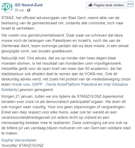 Adviesraad die tegen Gentse Israël-missie was: “Bittere pil om te slikken”