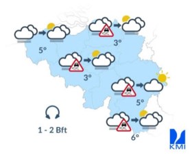 KMI waarschuwt voor gladheid en mist: code geel tot vrijdagmiddag