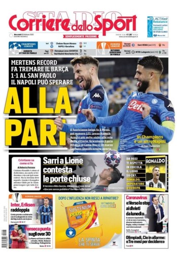 Dries Mertens siert de cover van Italiaanse kranten na historisch doelpunt tegen Barcelona