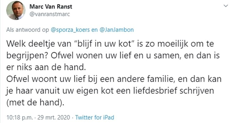 Remco Evenepoel en vriendin weten ook niet meer wat nog mag en kan, viroloog Marc Van Ranst reageert: “Welk deel van “blijf in uw kot” is zo moeilijk?”