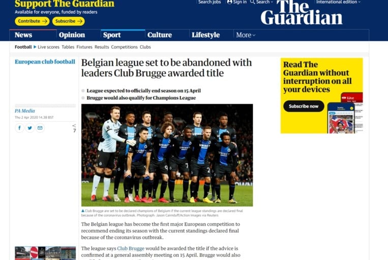 Stopzetting Belgische competitie even wereldnieuws: buitenlandse media rapporteren het nieuws massaal