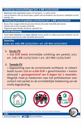 Voor wie het nu nog onduidelijk is: Gentse politie deelt 5.000 flyers met coronaregels uit