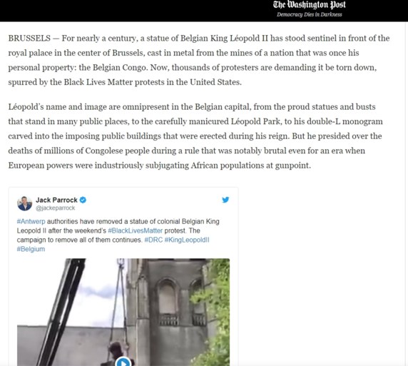 Van de New York Times tot Al-Jazeera: verwijderd standbeeld Leopold II in Ekeren gaat de wereld rond