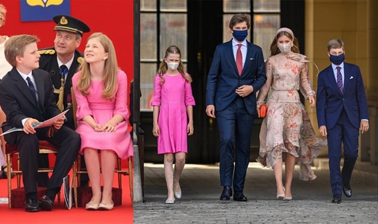 Koningin Mathilde kiest klassiek op onze nationale feestdag, Belgische prinsessen snuisteren in elkaars kleerkast