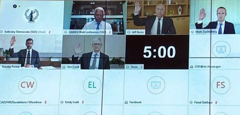 Toplui Apple, Amazon, Facebook en Google op de rooster gelegd in Amerikaans Congres