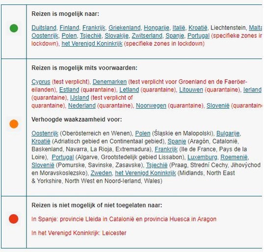Noorwegen en Slovenië kleuren oranje voor vertrekkende reizigers
