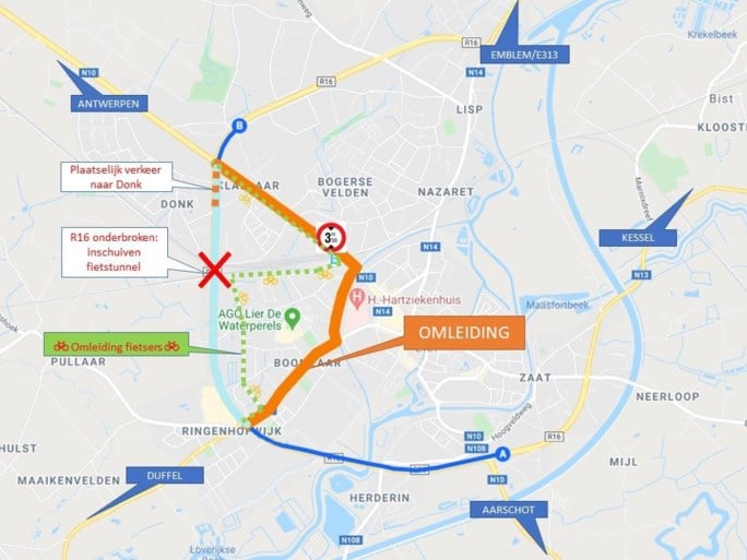 Ring rond Lier week lang afgesloten voor inschuiven fietstunnel