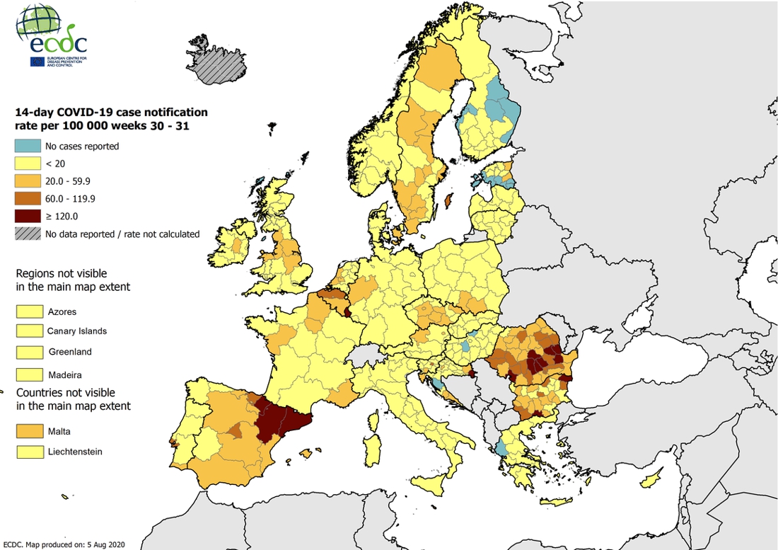 Vlaanderen kleurt donkeroranje op Europese kaart ...