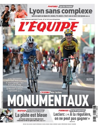 Wout van Aert siert de voorpagina van L’Equipe, ook lof voor Remco Evenepoel: “De Belgische kids zijn de sterren”