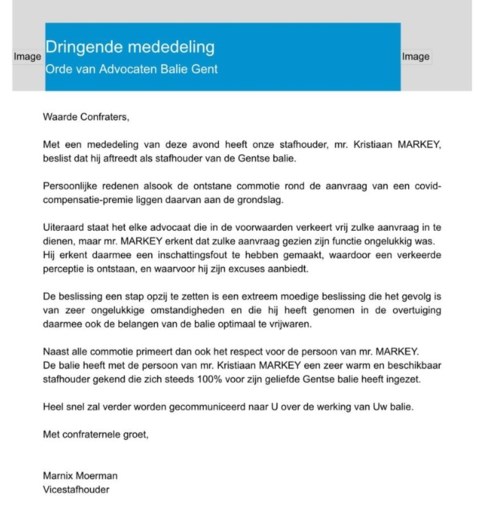 Baas Gentse advocaten moet ontslag nemen omdat hij coronapremie aanvroeg