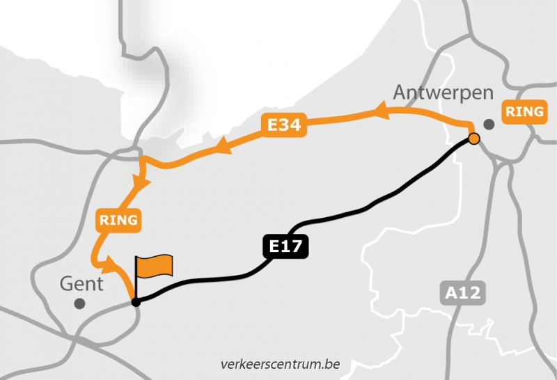 E17 in the direction of Ghent at Beervelde completely closed …