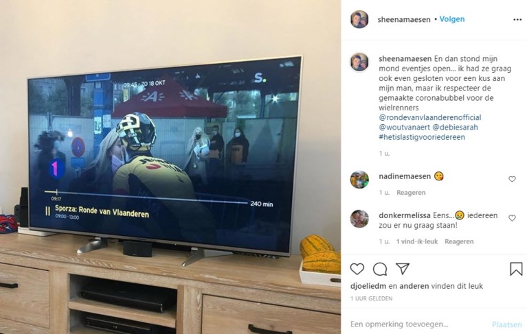 Vrouw van Jens Keukeleire kan kus Van Aert en Sarah niet begrijpen