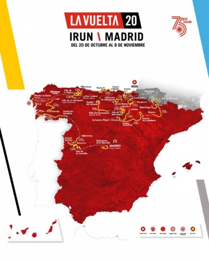 PARCOURS VUELTA 2020. Drie etappes geschrapt, traditiegetrouw heel wat aankomsten bergop