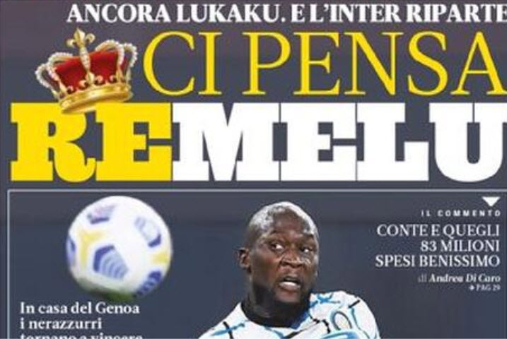 Romelu Lukaku on the front page of La Gazzetta dello Sport n …