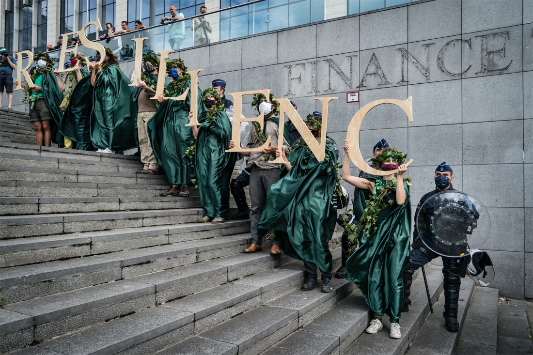 Women Extinction Rebellion show breasts in protest against … (Brussels)