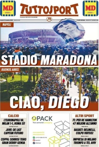 Niet te missen beelden voor de eeuwigheid: fans van Napoli zetten stadion in vuur en vlam ter ere van Diego Maradona