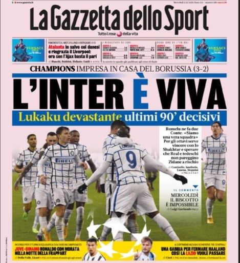 Italiaanse loftrompet voor “verwoestende” en “schitterende” Romelu Lukaku na zijn twee goals tegen Mönchengladbach