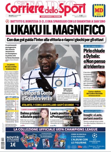 Italiaanse loftrompet voor “verwoestende” en “schitterende” Romelu Lukaku na zijn twee goals tegen Mönchengladbach