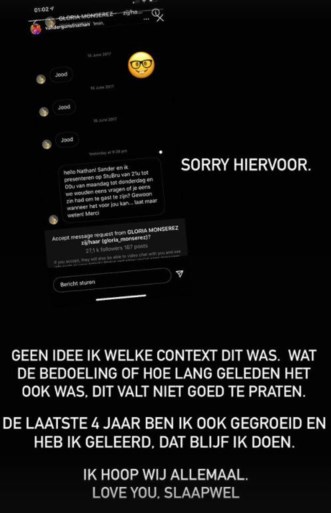 Gloria Monserez excuseert zich bij YouTuber Acid voor oude beledigingen: “Dit valt niet goed te praten”