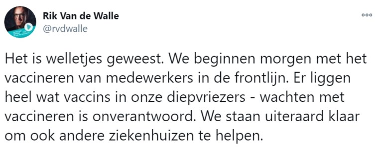 “Langer wachten is onverantwoord”: UZ Gent start met vaccineren van eigen personeel