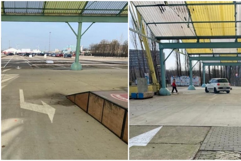 Pijlen leiden wagens door skatepark op Spoor Oost, stad past fout aan